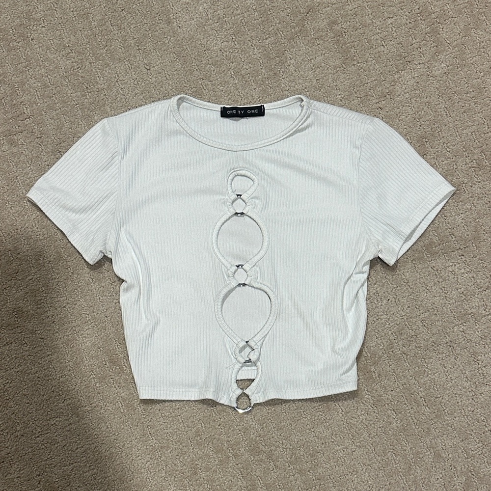 White Ribbed Crop Top x One By One